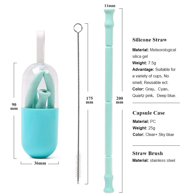 Силиконовая соломинка для предотвращения царапин, складная многоразовая соломинка, складная соломинка для питья с чистящей щеткой, изогнутая детская соломинка
