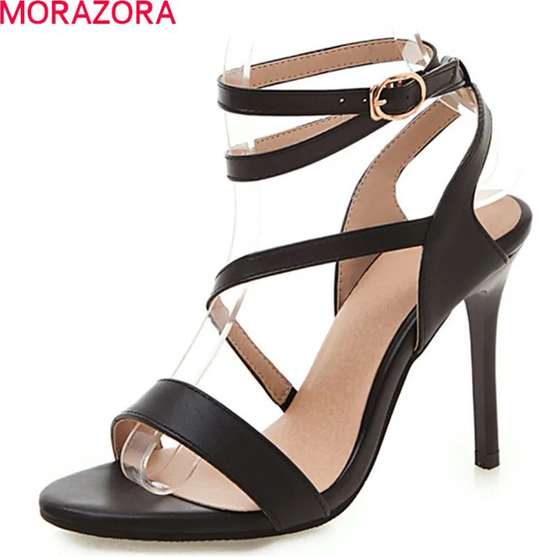 

MORAZORA 2019 wholesale big size 46 women sandals sexy buckle thin high heels solid colors summer party wedding shoes woman