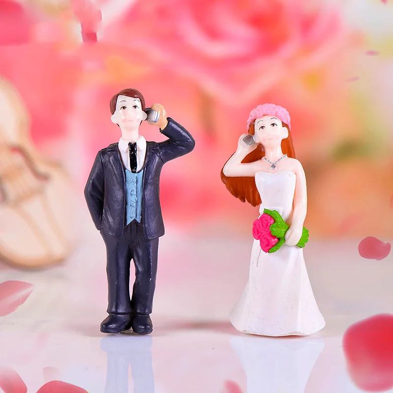 

2pc Mobilephone Lover Figurines baby toy Wedding Doll Miniatures Couple Fairy home decor Garden Decoration DIY accessories gift