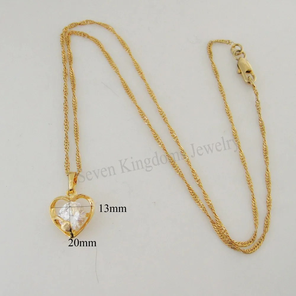 Min order 10$ CAN MIX DESIGN NEW 24K YELLOW - GOLD GP COLOR 18&quot NECKLACE&ampVIVID HEART CZ STONE HIGH SHINNING PENDANT | Украшения и