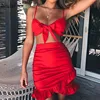 Nadafair Two Pieces Set Women Ruffles Bow Casual Beach Summer Dress Red Off Shoulder Sexy Club Bodycon Wrap Mini Party Dress ► Photo 2/6