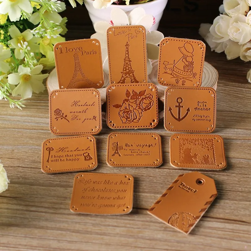1000 pcs/lot Personal Custom pu leather embossed label brown clothing
