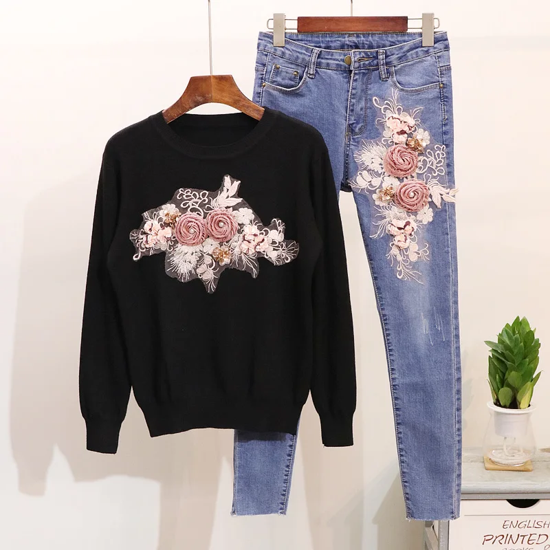 2019 Spring Autumn Women's Flower Sequins Embroidered