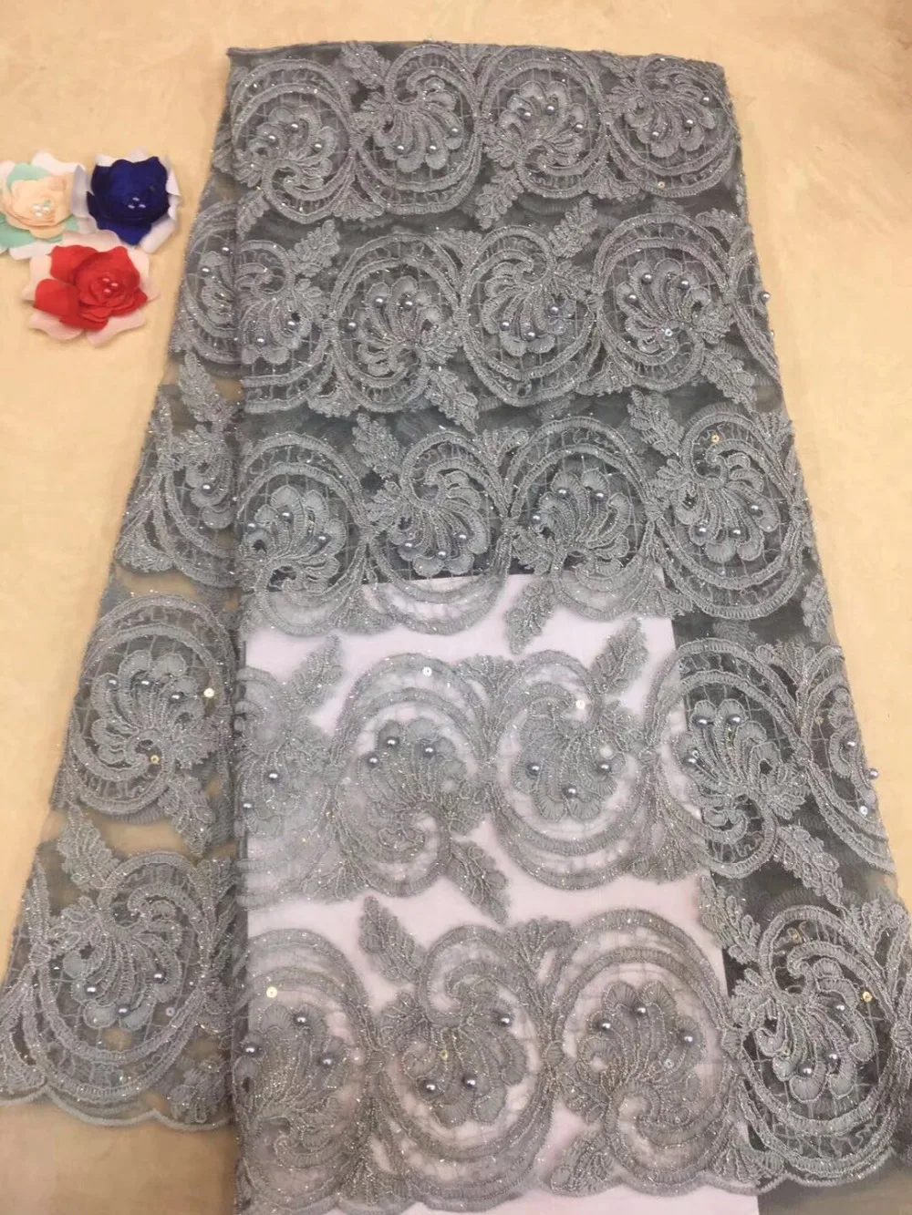 

High quality embroidery mesh lace new design African mesh lace fabric FJ-0-18 with sequined sequined royal dress.
