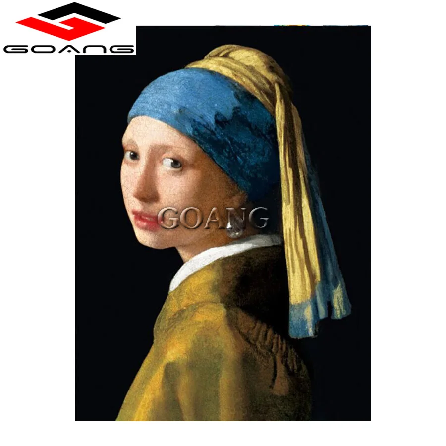 

GOANG Diamond embroidery vermeer girl with pearl necklace diy diamond painting full square mosaic rhinestones decorative Wall