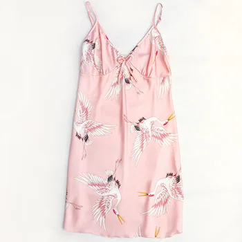 

Women's Satin Nightdress Sexy Lotus Hem Sling Dress Mini Nightgown Sexy Lingerie V-Neck Printed Babydoll Sleepwear New 4EM