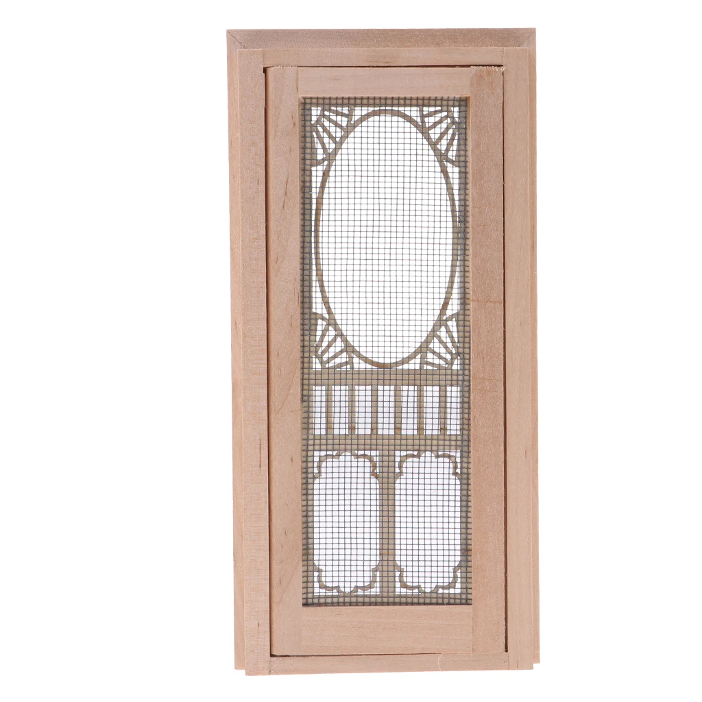 1/12 Scale Miniature Wood External Hollow Screen Door Unpainted Furniture for Dolls House Accessory