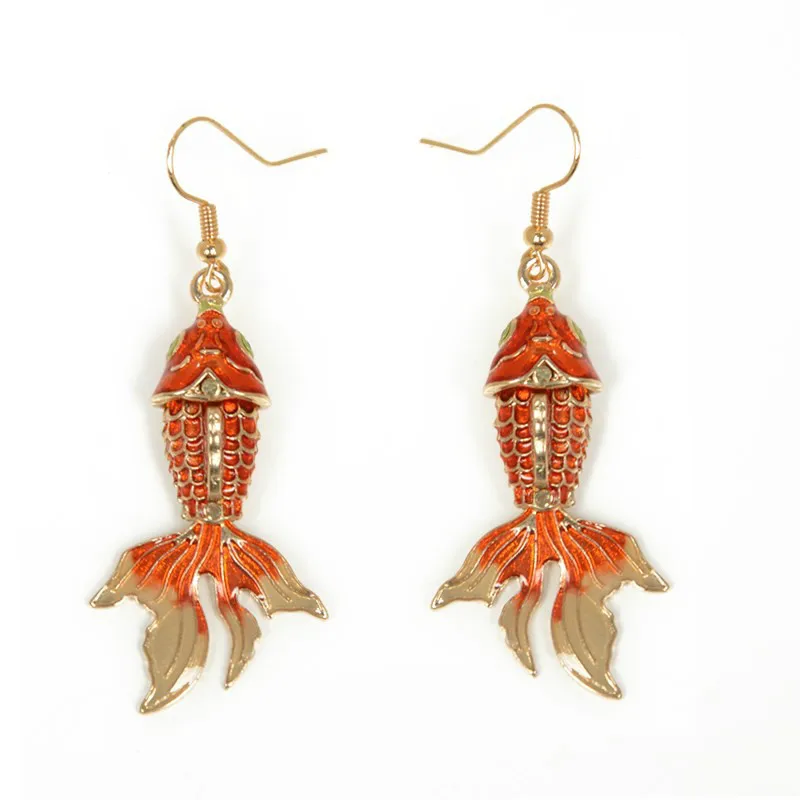 

Chinese Style Jewelry Cute Drop Earrings Fish Shaped Pendant Perfume Feminino Brincos Enamel Alloy Dangle Earrings For Women