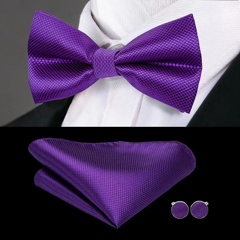 Aliexpress.com : Buy Luxury Purple Silk Bow Tie Pocket Square Cufflinks ...