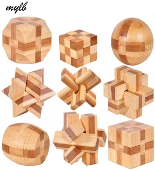

mylb 9pcs/set New Excellent Design IQ Brain Teaser 3D Wooden Interlocking Burr Puzzles Game Toy For Kids