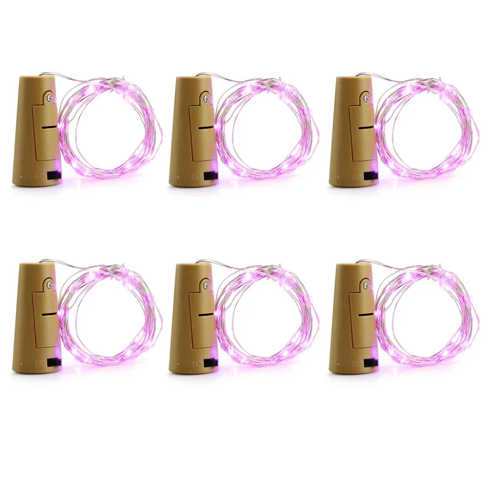pink 6 Pack 2 м 20LED Батарея действовали led Медный провод строки бутылки вина Корк Spark звездное лампы гирлянда свадьбу декор - Испускаемый цвет: pink