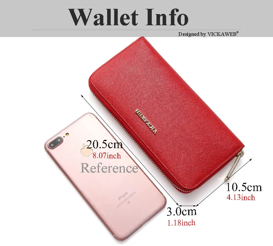 VICKAWEB Big Female Wallet Solid Women Wallets Genuine Leather Zipper Long Purses New Standard Wallets Fashion Ladies Purse 06-VICKAWEB06--002