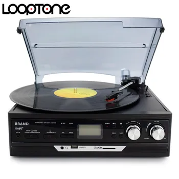 

LoopTone 3-Speed Bluetooth Vinyl LP Record Player Turntable Built-in Speakers Gramophone AM/FM Radio USB/SD Cassette Recorder