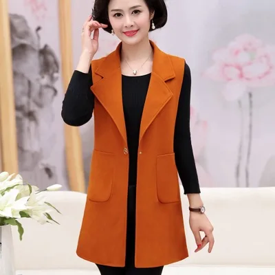 Orange Высокая мода, весеннее пальто для мамы, XL-4XL, большой размер, Длинная женская куртка без рукавов, Однотонный женский жилет, повседневное пальто с карманами для женщин - Цвет: Orange
