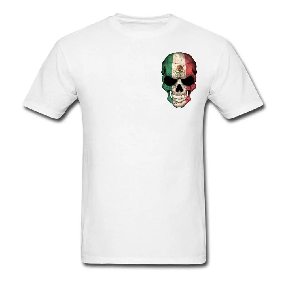 Mexican Flag Skull T-Shirt Birthday Short Sleeve Designer Crew Neck 100% Cotton Tops Shirt Tee Shirt for Men Summer/Autumn Mexican Flag Skull Chest white