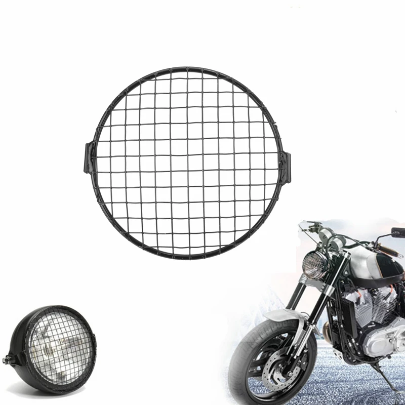 Black 6.3" Retro Motorcycle Headlight Grill Square Mesh Mask Protect