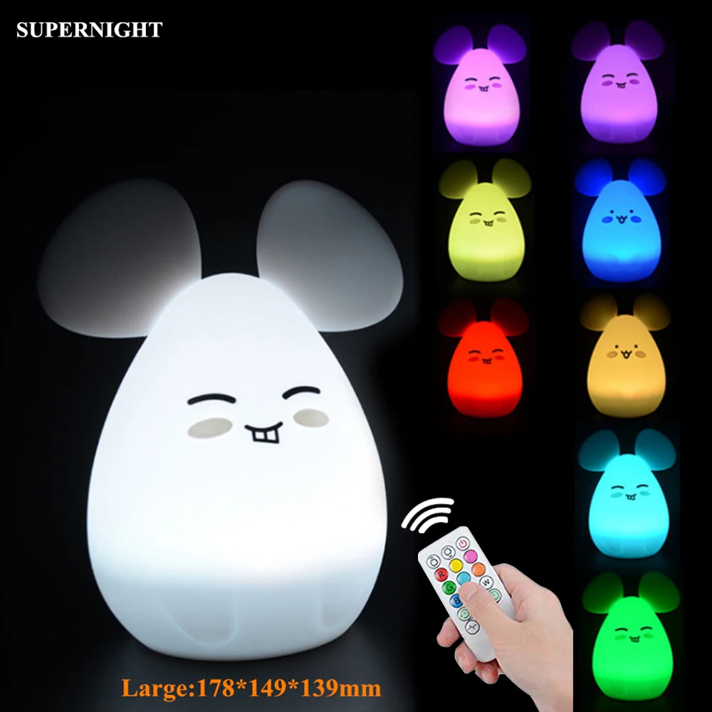 Cartoon Mouse Cat LED Night Light Touch Sensor Remote Control 9 Colors Dimmable Timer USB Silicone Lamp for Children Kids Baby