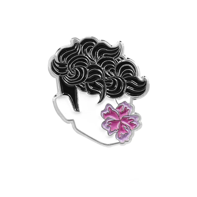 

Curly Man Metal Enamel Brooch Handsome Chic Flower Boy Badge Pin Creative Trendy Costume Backpack Jewelry Accessories Gift