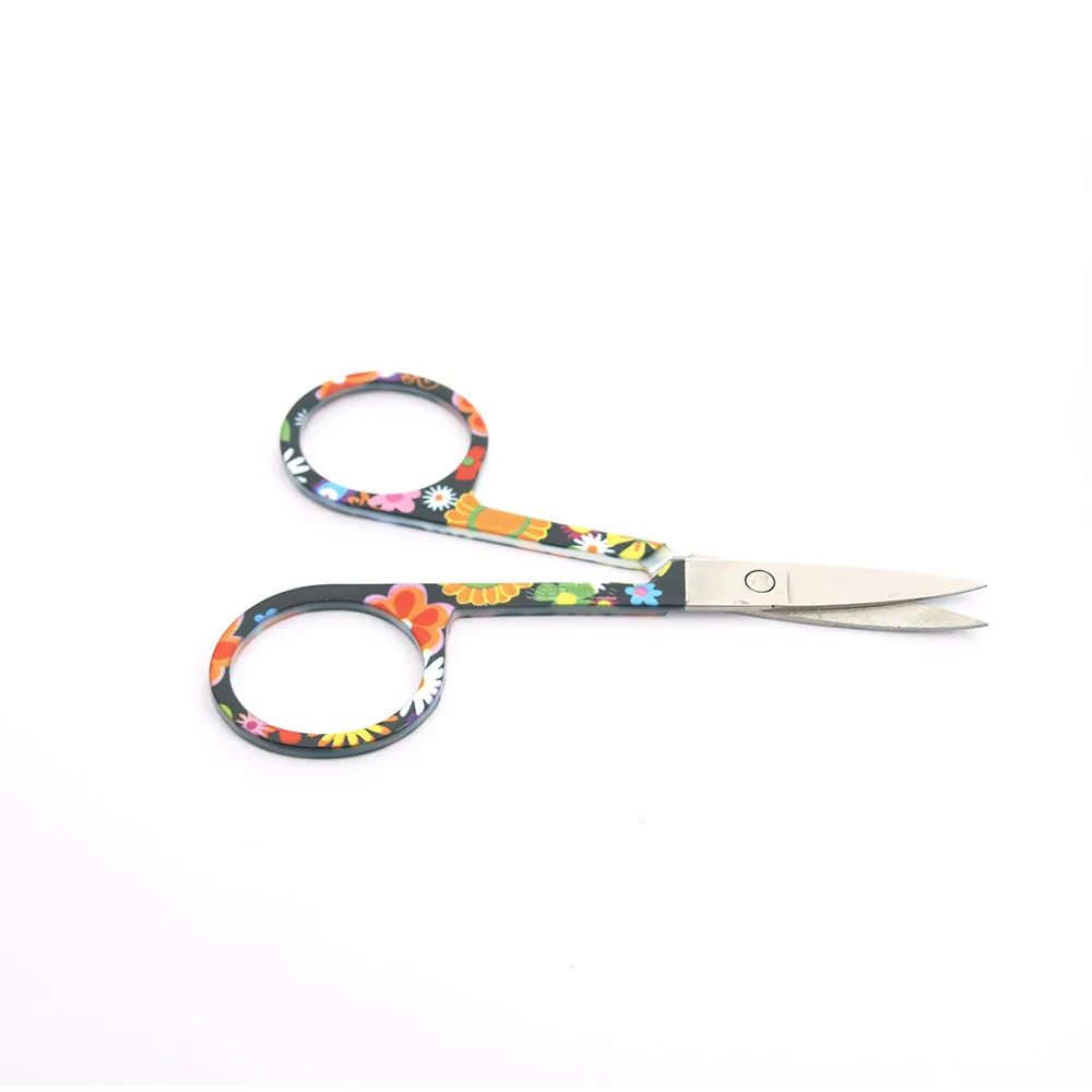 2 шт Профессиональные ножницы для маникюра с цветочным узором для ногтей, ножницы для бровей, носа, ресниц, кутикулы, изогнутые инструменты для макияжа, широкие