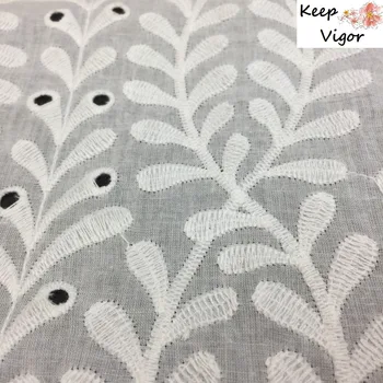 

(1yard) 100% cotton white high quality pure lace full embroidery sewing fabric for lady dress wedding party DIY