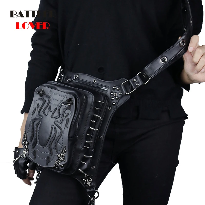 

Fashion Leather Waist Bags Women Vintage Spider Rivet Fanny Packs Mens Waterproof Travel Punk Crossbody Messenger Bag Steampunk