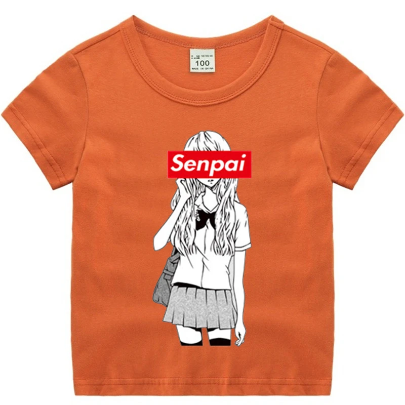 Senpai/модные хлопковые футболки с принтом для мальчиков и девочек детские мягкие черные футболки с короткими рукавами, брендовая одежда для малышей Рождественская рубашка для мальчиков - Цвет: T74A-orange