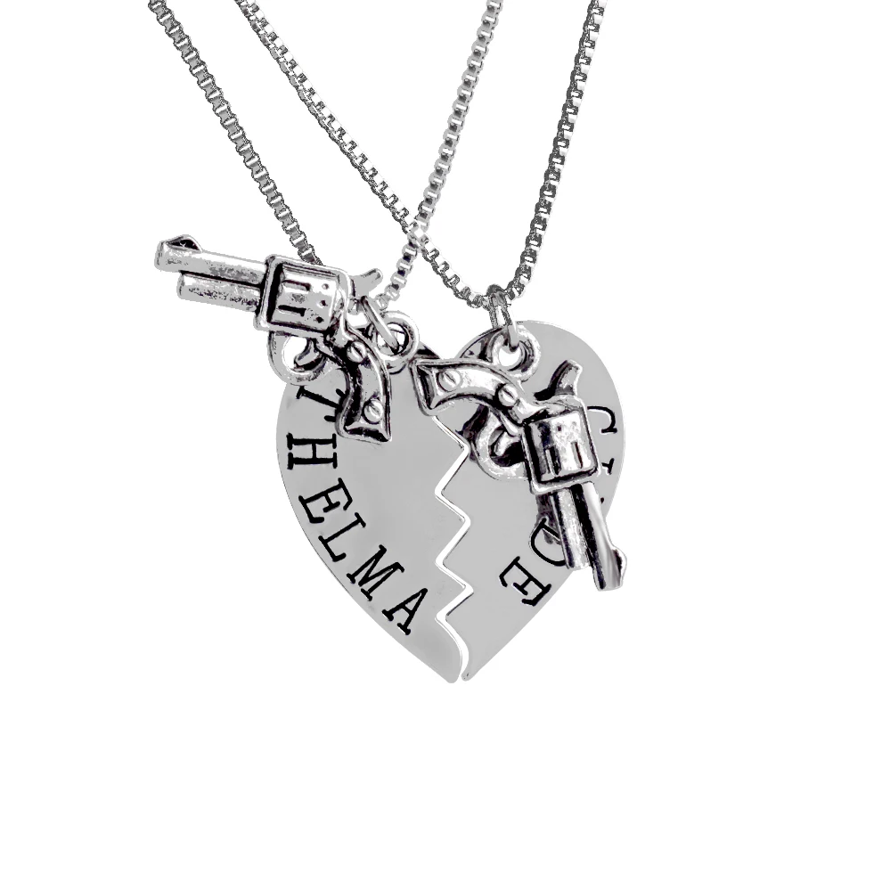 2pcs THELMA LOUISE Pendant Necklaces Guns Heart Friendship Adventure Freedom Best Friends Forever Creative Girl Keepsake Gifts