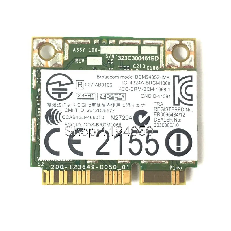 BCM94352HMB DW1550 BCM94352 802,11/ac 867 Мбит/с Wi-Fi полумини PCI-E беспроводная карта с Bluetooth Новинка