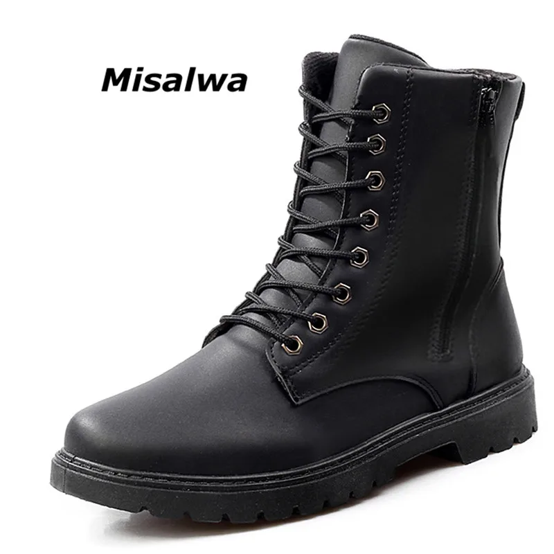 Misalwa/мужские ботильоны в британском стиле; сезон осень-зима; цвет черный, коричневый; модные дизайнерские кожаные ботинки на молнии для мужчин; Высокая теплая обувь на плоской подошве