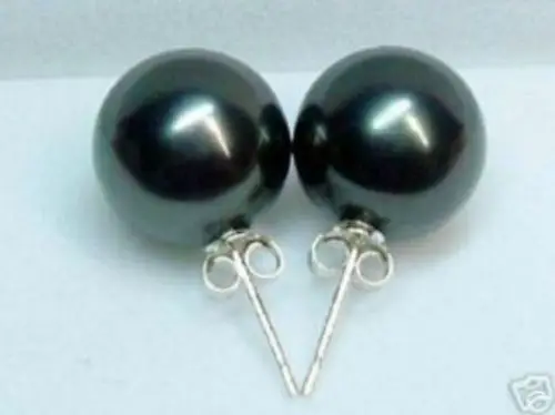 

10mm BLACK sea south mother-of Pearl ,shell silver stud