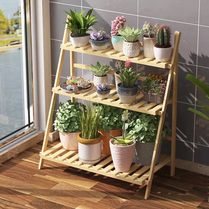 Bamboo3 layer succulent storage rack bamboo frame solid folding
