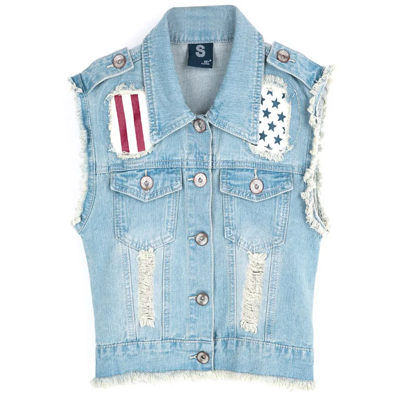 Женский короткий жилет Vetevidi винтажный ковбойский без рукавов 9359|colete jeans|sleeveless