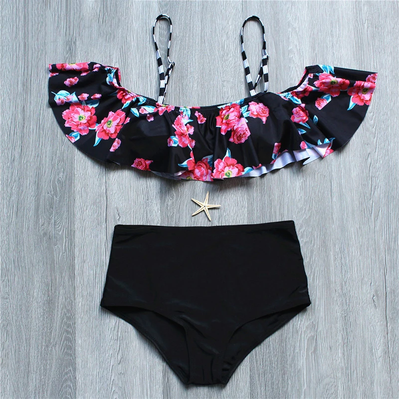 High Waist Swimwear Women Swimsuit Bikini 2017 Brazilian Print Bikinis Set Sexy Bandeau Bathing Suits Push