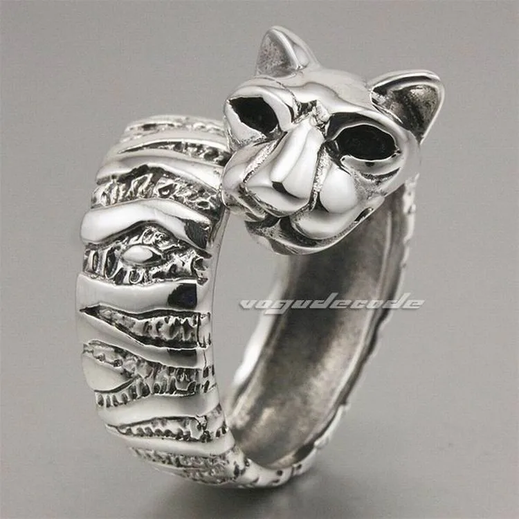 Кольца для женщин Твердые 925 стерлингового серебра Леопард большой Кот кольцо 8E002