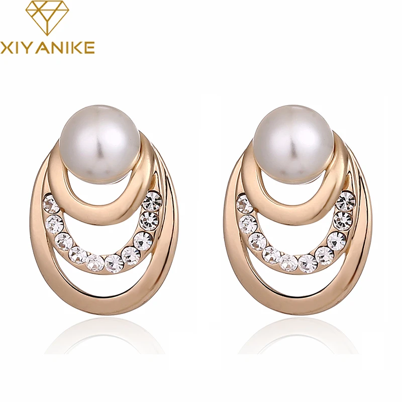 

New Fashion Simple Fine Jewelry Temperament Elegant Imitate Pearl Rhinestone Stud Earrings For Women XY-E162