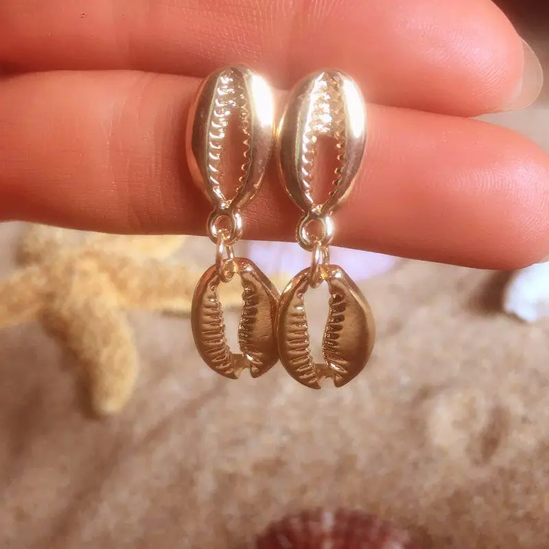 

Bohemian Sea Shell Conch Metal Drop Earrings For Women New fashion Dangle Earring 2019Vintage Female BOHO Shell Jewelry