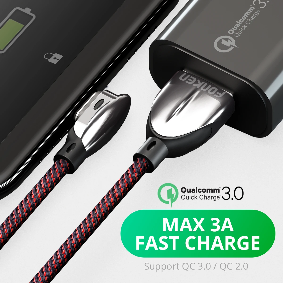 Кабель для быстрой зарядки FONKEN 3A USB type C, 90 градусов, USB C, игровой кабель для зарядки, зарядное устройство для телефона Android, кабель для передачи данных с углом 90 градусов type-C