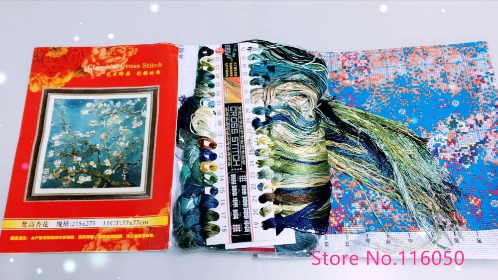 Ceny Robótki, majsterkowanie ścieg krzyżykowy pełne zestawy do haftowania Van Gogh klasyczny kwiat moreli nadrukowany wzór wyszywany obrazek prezent