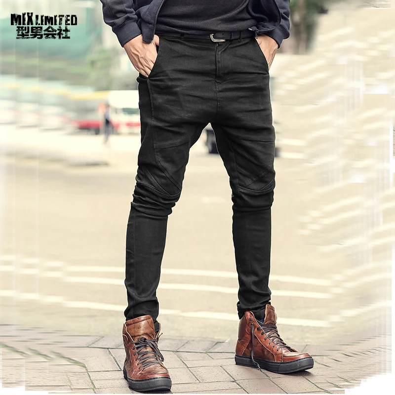 Online Pantalones vaqueros de Primavera de bambú ajustados negros de estilo europeo elásticos nuevos de algodón con cremallera bragueta del pantalón para hombre K951