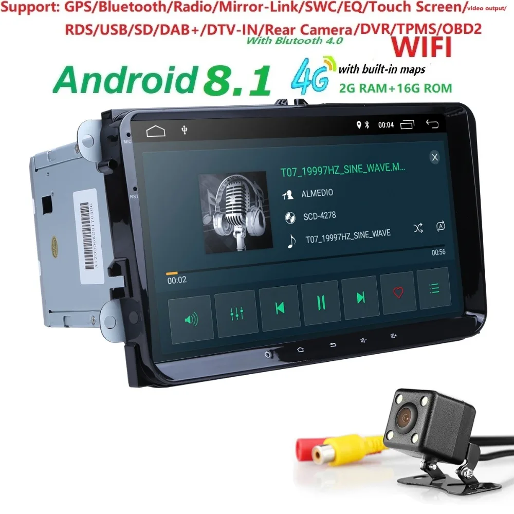 2din 9inch 2GRAM Android8.1 Car radio GPS navigation for V W passat b6 golf  5 polo j etta QuadCore car NO DVD player with CANBUS-in Car Multimedia  Player ...