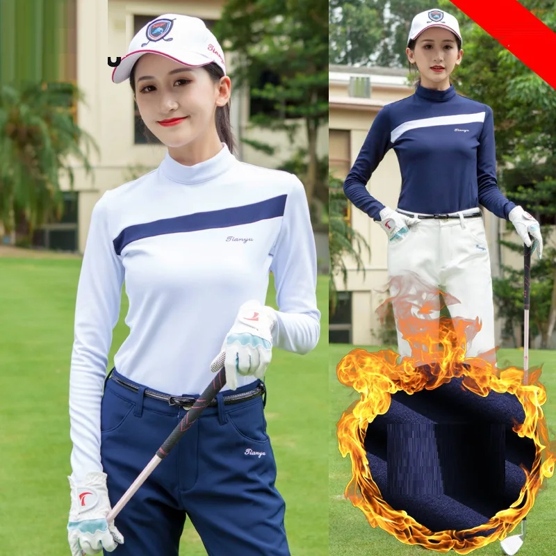 

2019 Golf Womens Shirts Warm Velvet Golf Apparel Sports Long Sleeve T Shirt Women O-Neck Training Tennis Clothing D0695