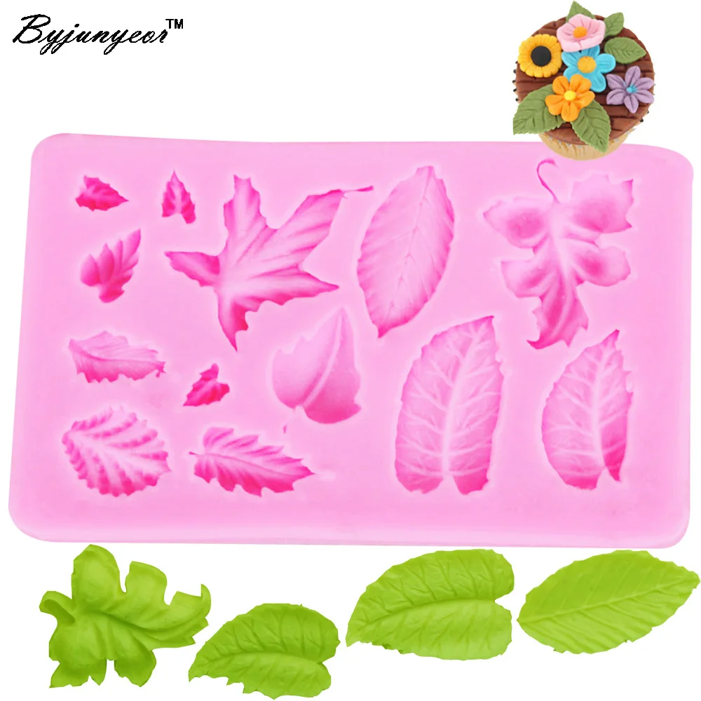 

M235 Mini leaves set cake border fondant cake mold chocolate mold kitchen baking Silicone Sugar Decoration Cake Tool9.8*6*0.8cm