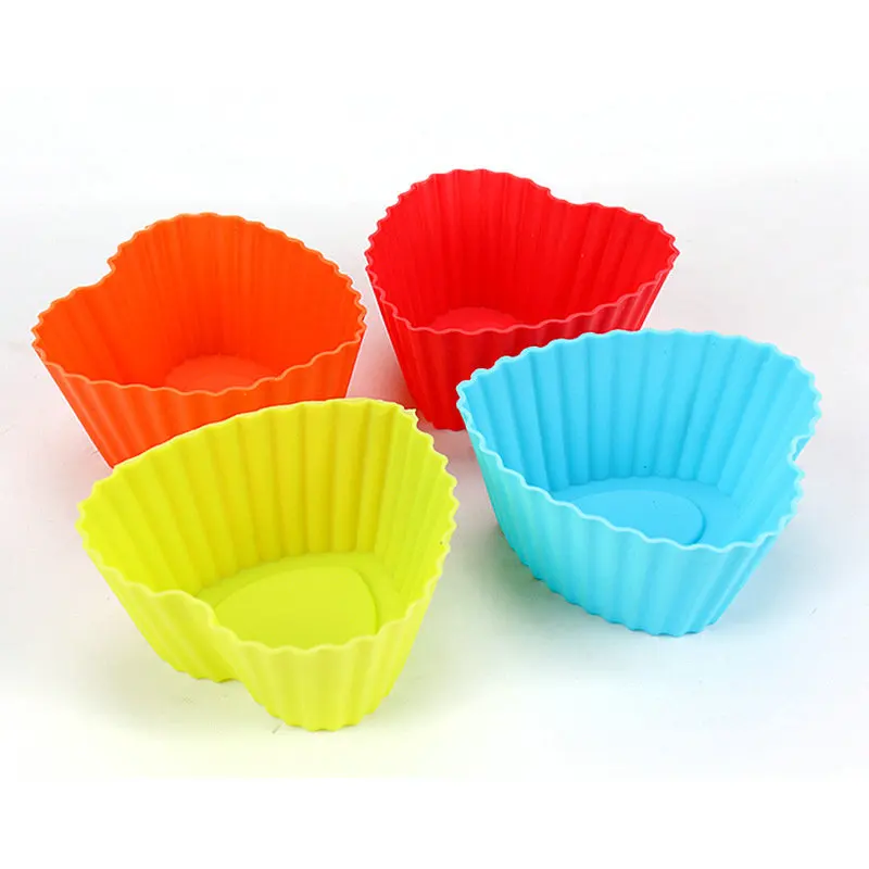 AMW 12pcs Heart Silicone Muffin Cupcake Mold Cup Cake Liners Muffin Cases Bakery Accessories