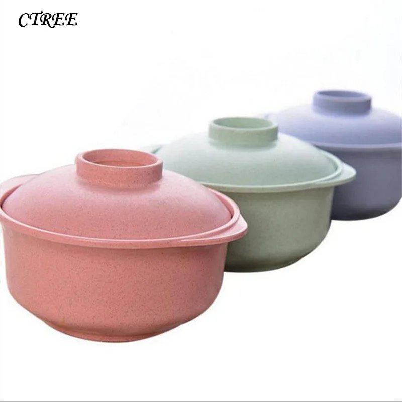 

CTREE Wheat Straw Small Round Cover Rice Bowl Creative Home Tableware Students Prevent Hot Noodles Bowl Healthy Tableware C495