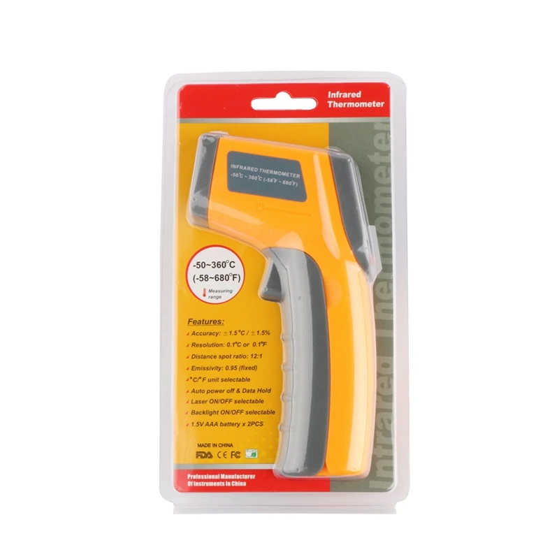 

Non Contact Digital Laser Infrared Thermometer -50~360C (-58~680F) Temperature Pyrometer IR Laser Point Gun Tester GS320