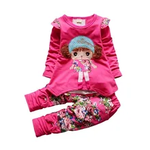 Демисезонный детские наборы детской одежды с принтом в виде героев мультфильмов, футболка и штаны для девочек комплект из 2 шт./компл. Детские натуральный хлопок костюмы модная одежда для малышей, спортивный костюм