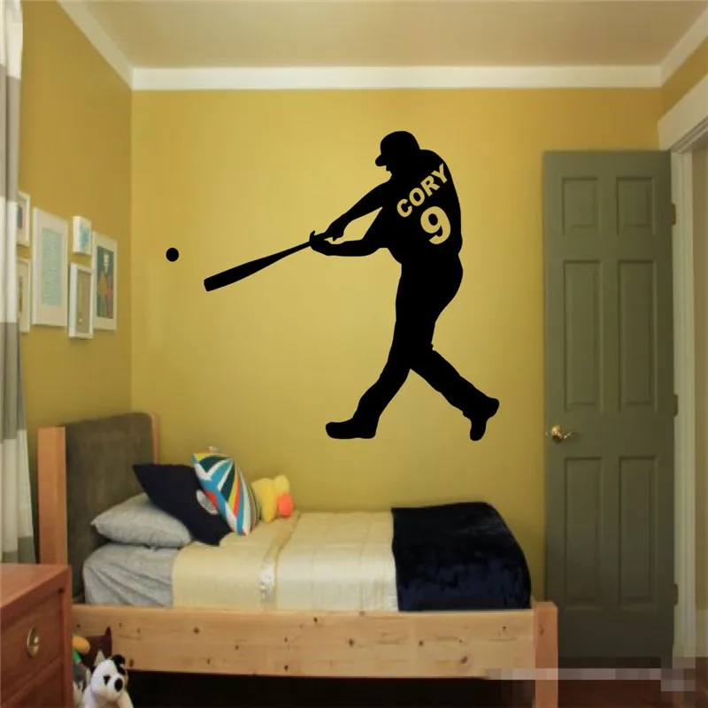 

Personalized Name and Number Baseball player Wall Decal Art Boys Name Sports Baseball Wall Decor Sticker Vinyl Bedroom