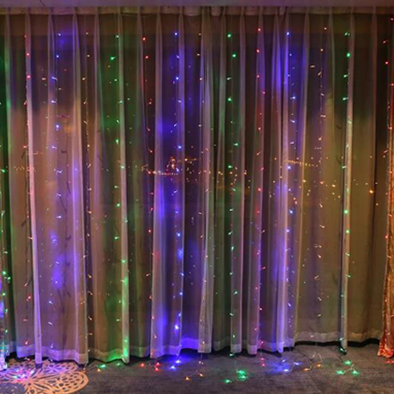 Lamp Night Light 3M x 3M Garland LED Curtain Lcicle String Romantic Curtain Lights Wedding Holiday Christmas Lights String (3)