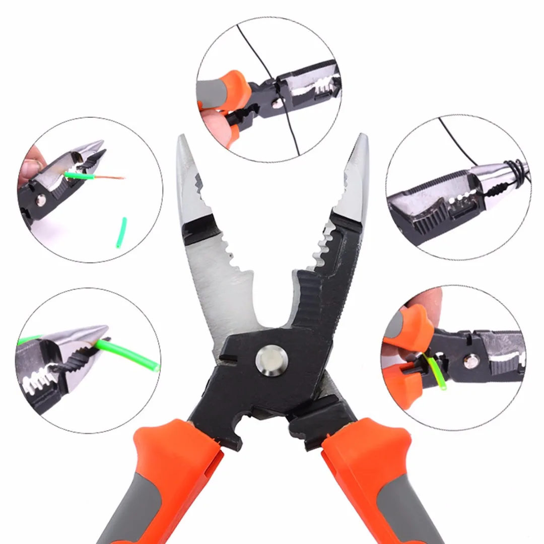 8" 6 In 1 Multi Tool Pliers Scissors Electrician Wire Stripper Wire Stripping Crimping Tools Oblique Crimping Pliers