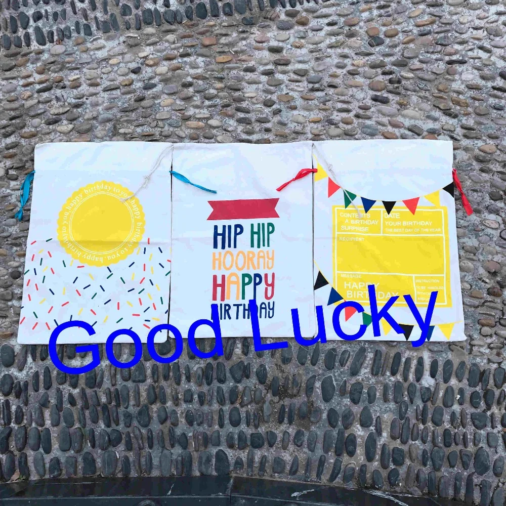 

10pcs/lot free shipping monogrammed birthday sack bag canvas personalized good quality 50*70cm birthday sacks cotton 3 styles